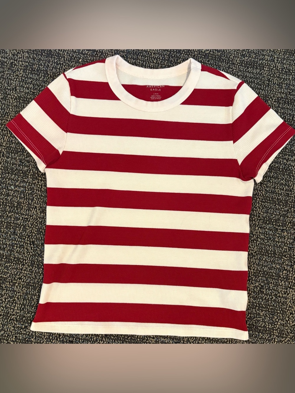 American Eagle Outfitters Red & White Striped Short Sleeve Tee